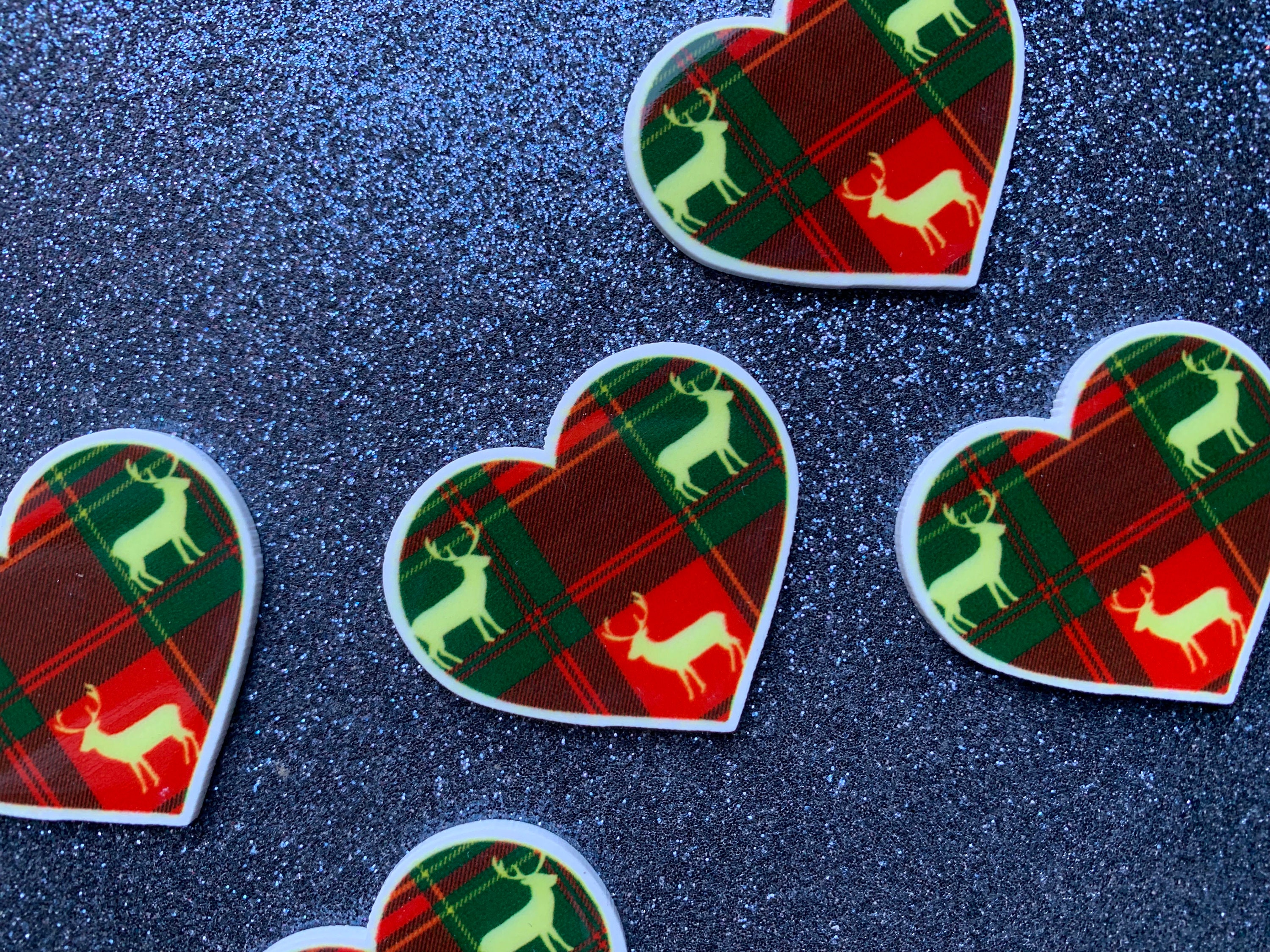 5pc. I Heart Plaid Deer, Reindeer, Winter, Planar Resin 5pc. I Heart Plaid Deer, Reindeer, Winter, Planar Resin