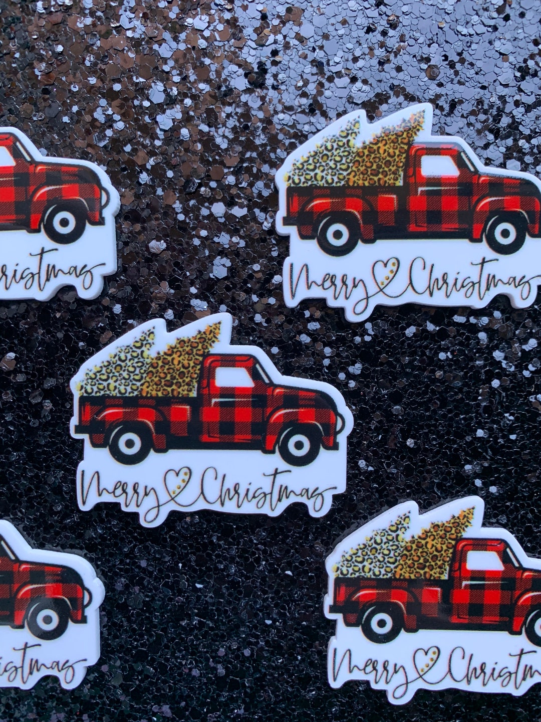 5pc Truckload of Cheetah Pine Trees Merry Christmas Resin Etsy