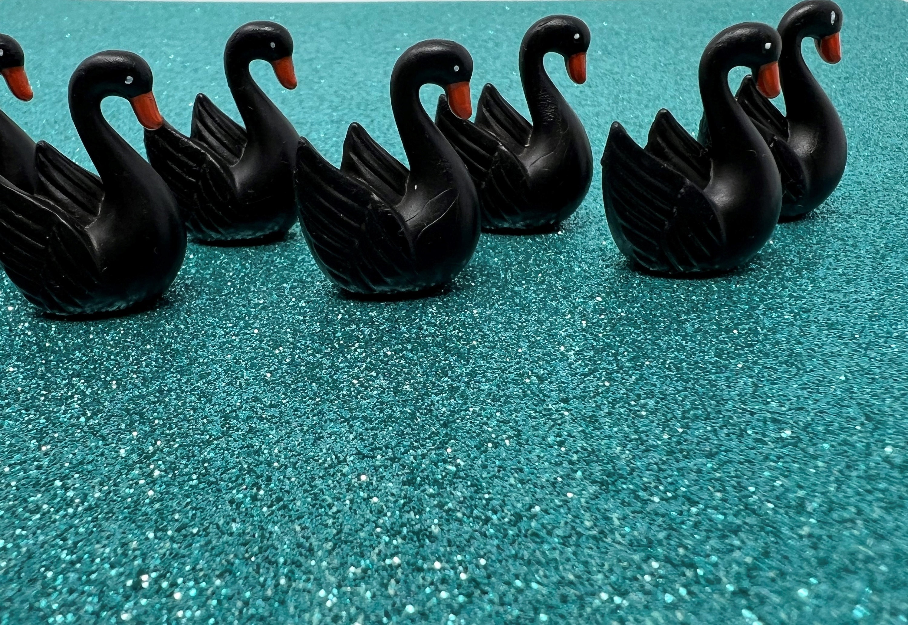 Mini Swans 8pc. Black Miniature Swans, 3D Resins Cabochon, Charm, Miniature Bird ...