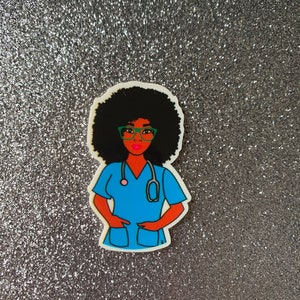 5pc. I Love Nurses, African American Planar Resin Flatbacks, Cabochon, Bow Center, Flat Back