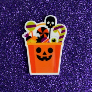 5pc Candy Bucket, Pumpkin Pail, Halloween Candy, Resin Planar Flatback, Cabochon, Bow Center, Flat Back, Halloween, Pumpkin, Trick or Treat