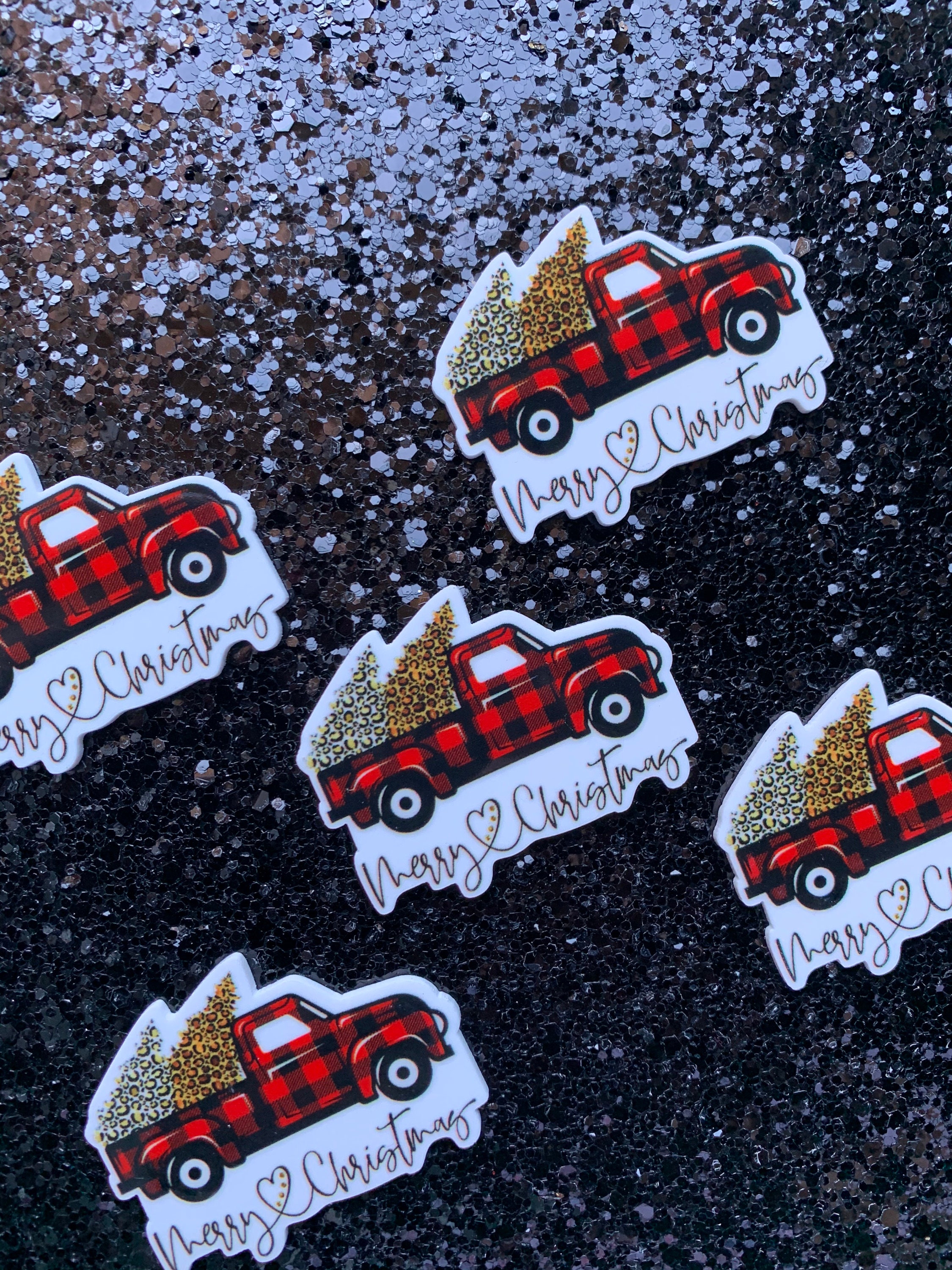 5pc Truckload of Cheetah Pine Trees Merry Christmas Resin Etsy