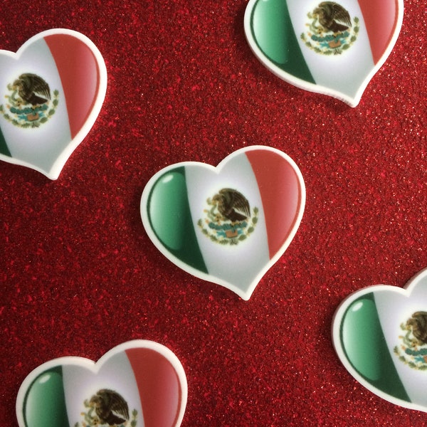 5pc. I heart Mexican Flag resin Planar Flatbacks