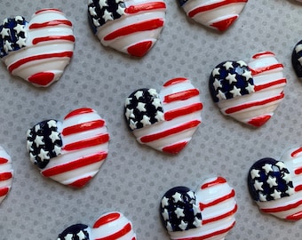 12pc. I Heart USA Flag Resin Flatbacks, Cabochon, Charm, Bow Center, Flat Back, Independance Day, Fourth of July, 4th of July, American Flag