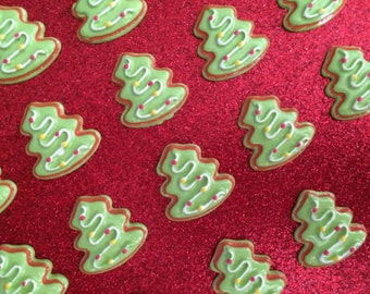 10pc  Christmas Tree Cookie, Flatback, resin Cabochon, Bow Center, Slime Charm, Jewelry