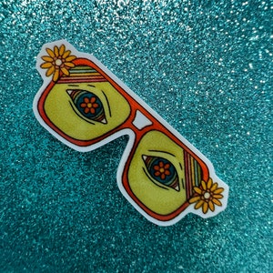 5pc Sunglasses, Shrooms, Mushrooms, Psychedelic, Hippie, I Love the 70's, Resin Planar Flatbacks, Cabochon, Bow Center, Flat Back, Glasses
