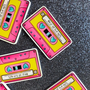 5pc. Pink Mixed Tape, I Love the 90's, Resin Planar Flatbacks, Cabochon, Bow Center, Flat Back, 80's