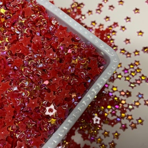 6mm Red Shining Star, 6 grams Micro Miniature, Red Resin Star, Cabochon, Flatback, Nail Art