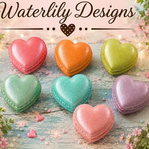 7pc. Faux Heart Shaped Macaron, Cabochon Cookies, Charm, Flatback, Polymer Clay, Faux Candy, Fake Food, Miniature Food