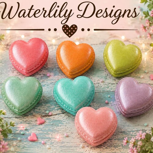7pc. Faux Heart Shaped Macaron, Cabochon Cookies, Charm, Flatback, Polymer Clay, Faux Candy, Fake Food, Miniature Food