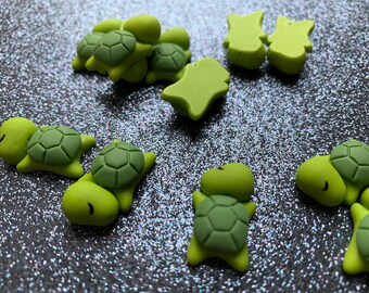 10pc. Sleeping Turtle, 3D Resin Cabochon, Bow Center, Flat Back, Charm, Flat Back