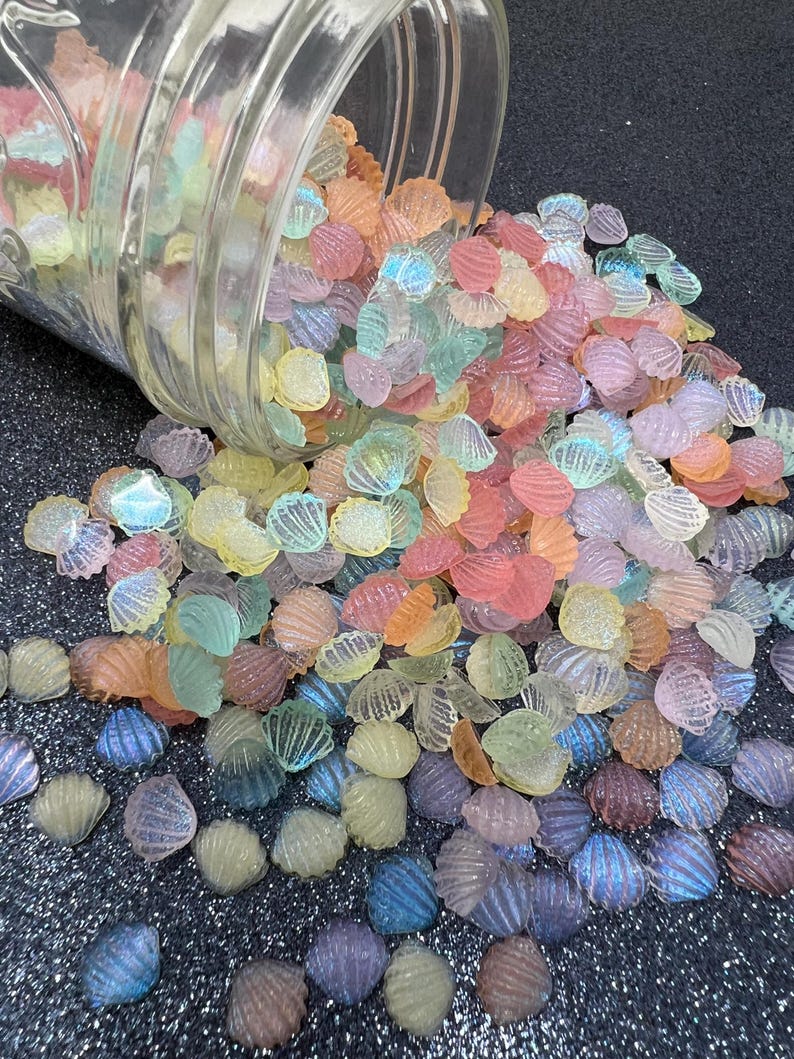 35pc. Iridescent Micro Miniature Seashell, Resin Cabochon, Flatback ...