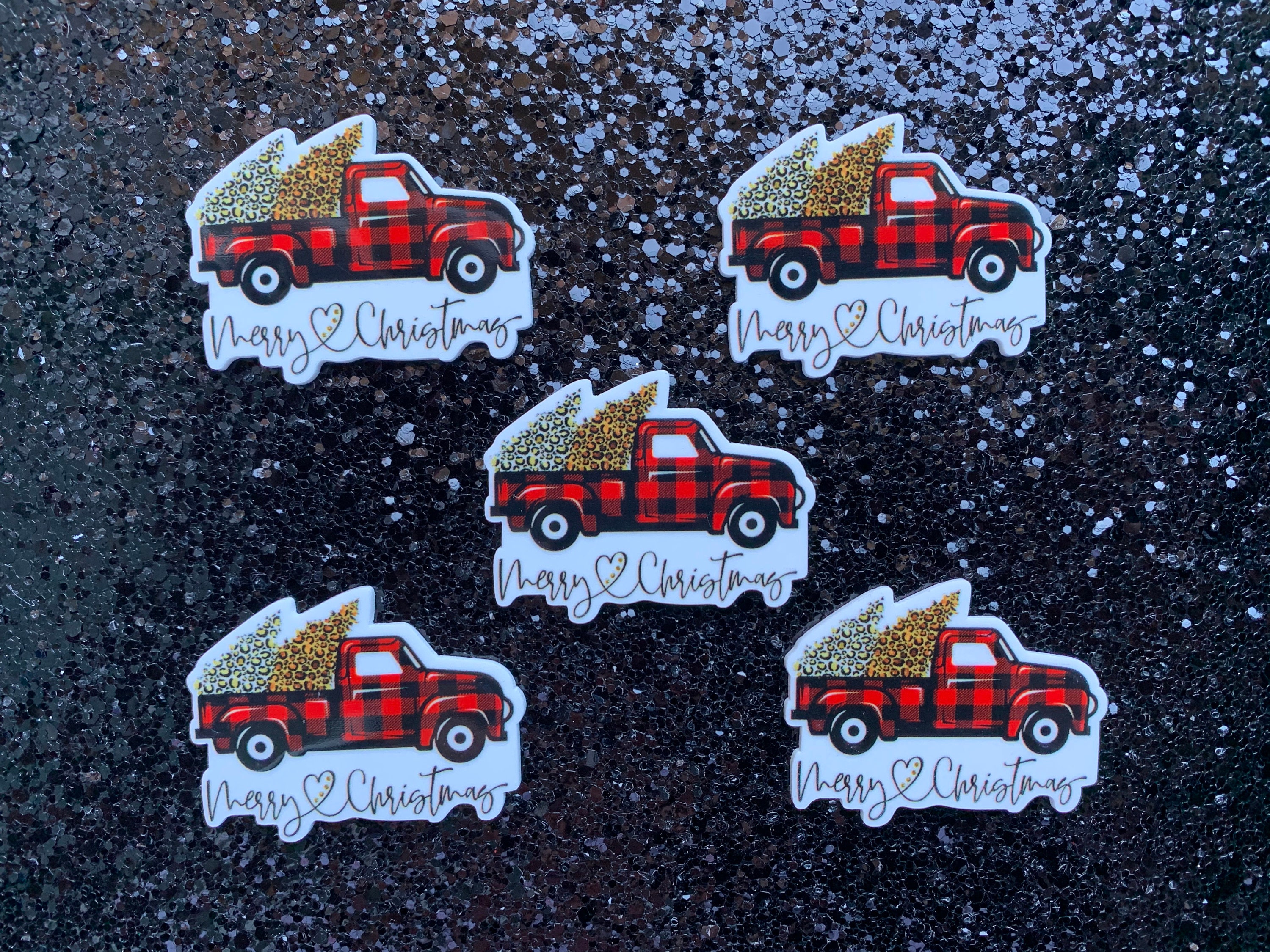 5pc Truckload of Cheetah Pine Trees Merry Christmas Resin Etsy