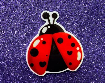 5pc. Don't Bug the Ladybug, Ladybug Hugs, Lady Bug, Planar Resin Cabochon, Flatback, Bow Center, Flat Back