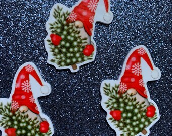 5pc. Gnome, Merry Christmas, Elf, Red and Black Plaid, Christmas Tree, Resin Planar, Flatback, Cabochon, Charm, Flat Back, Bow Center