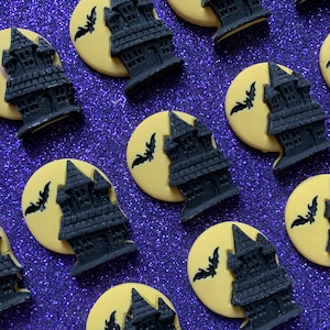 10pc Haunted House, Vampire Castle Flatback, Resin Cabochon, Flat Back, Halloween, Fall, Dracula, Haunted House, Full Moon, Monster,