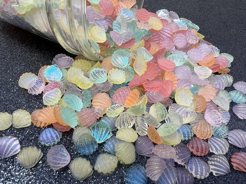 35pc. Iridescent Micro Miniature Seashell, Resin Cabochon, Flatback ...