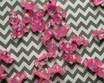 12pc. Hot Pink Kawaii Glitter Candy, Confetti, Faux Candy, Flatback, Cabochon, Flat Back, Bow Center