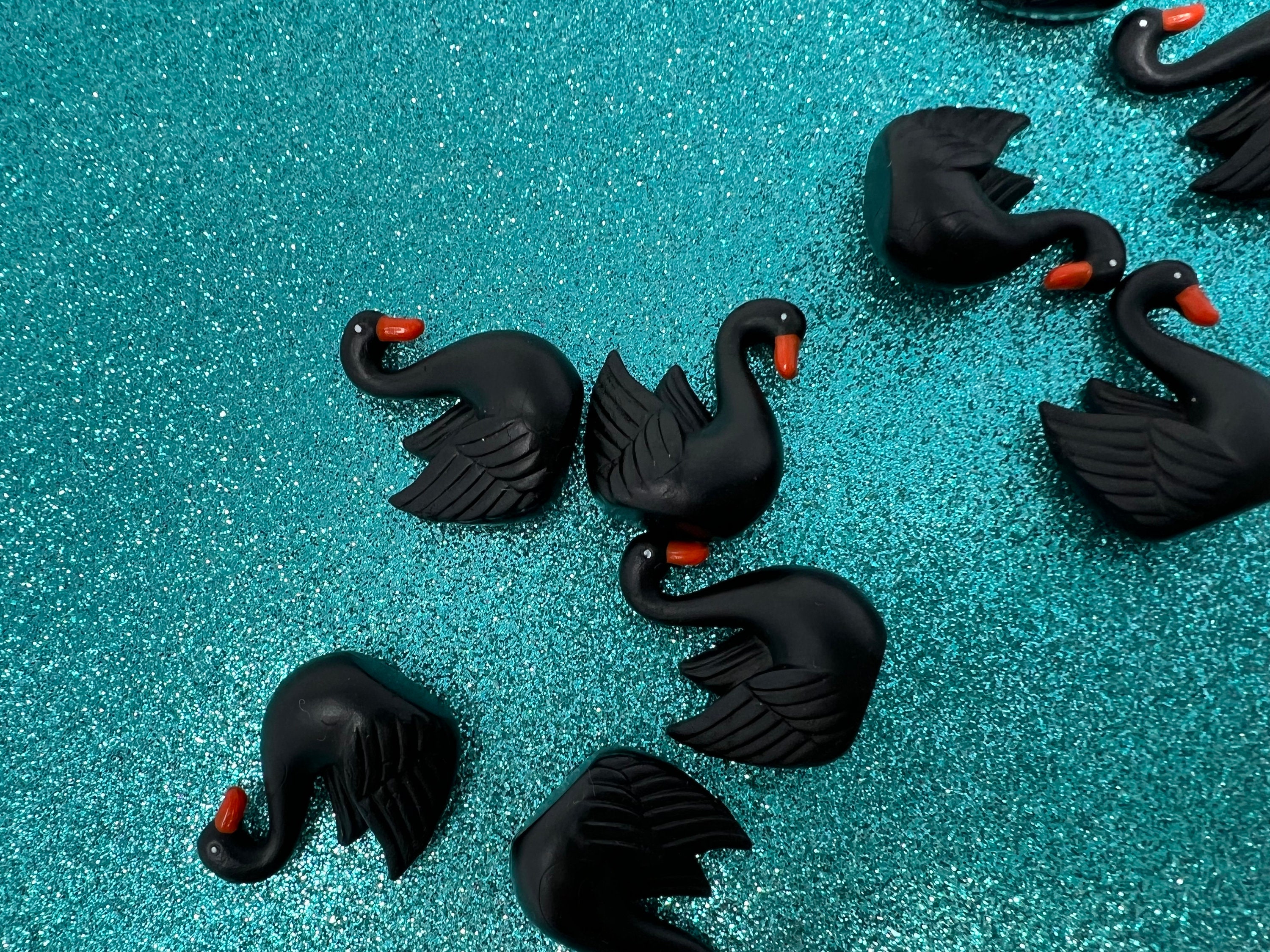 Mini Swans 8pc. Black Miniature Swans, 3D Resins Cabochon, Charm, Miniature Bird ...