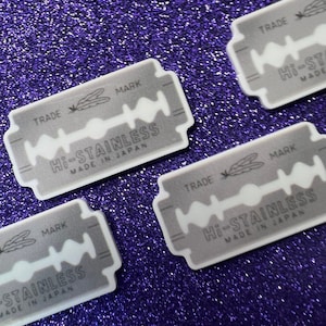 5pc. Razor Blade, Punk Rock, Grunge, Love the 90's, Resin Planar Flatbacks, Cabochon, Bow Center, Flat Back, 80's, Girl Goth, Gothic, Dolls
