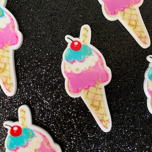 5pc. Light Pink and Teal Ice Cream, So Kawaii!  Planar, Resin Popsicle, Flatback, Cabochon, Bow Center, Ice Cream Party!