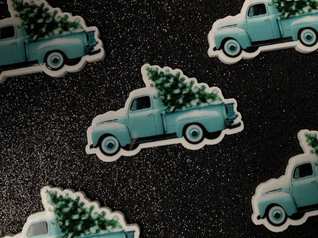 5pc Blue Truckload of Pine Trees, Merry Christmas, Resin Planar