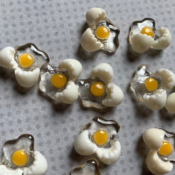 12pc. Miniature Chicken, Cracked Eggs, Resin Cabochon, Fried Eggs, Breakfast, Faux Food