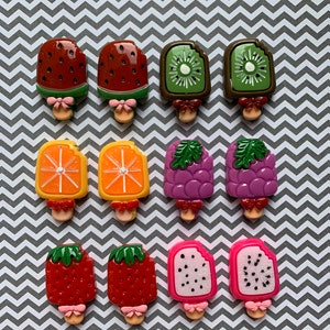 6pc. Fruit Ice Cream, Resin Flatback, Cabochon, Bow Center, Slime Charm, Flat Back