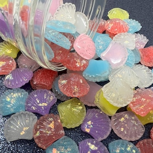 14pc. Miniature Glitter Seashell, Resin Cabochon, Seashell, Resin Cabochon, Flatback Seashells, Charm, Faux Seashells, Beach, Ocean, Mermaid