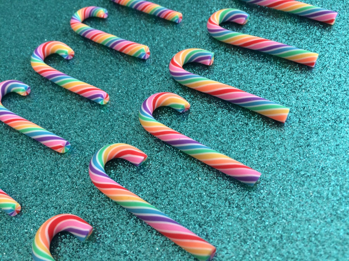 12pc. Rainbow Candy Cane Flatback Cabochon Charm Faux Etsy