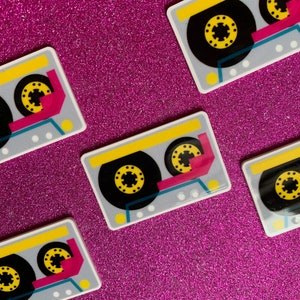 5pc. Pink Mixed Tape, I Love the 90's, Resin Planar Flatbacks, Cabochon, Bow Center, Flat Back, 80's