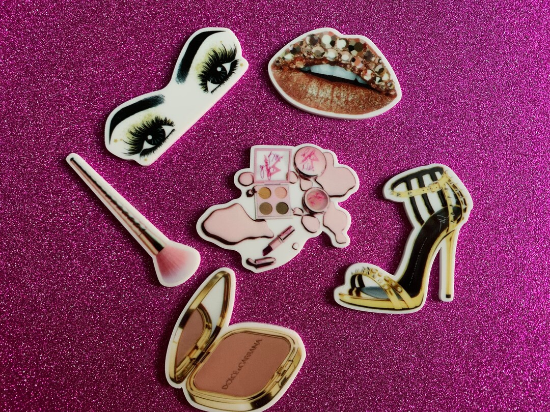 6pc. Pink and Gold Makeup Set Resin Planar Flatback Girl Etsy