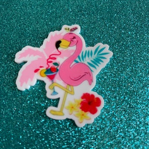 5pc. Flamant rose, Cabochon planaire en résine, Oiseaux, Tropical, Forêt tropicale, Forêt tropicale,