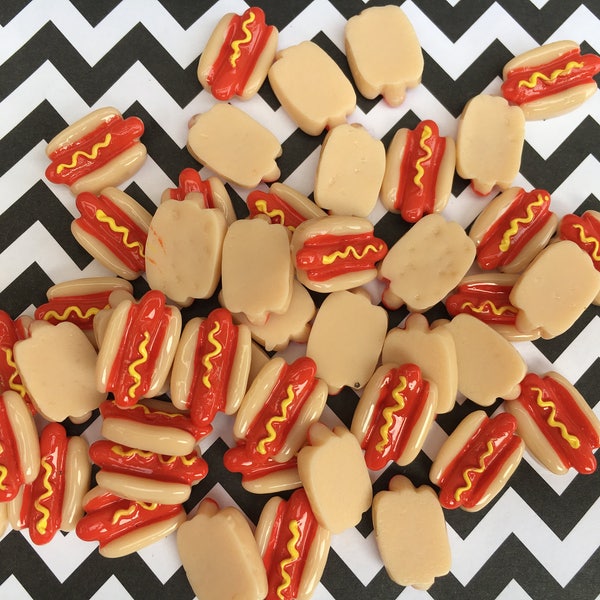 18pc. Hot Dogs, Miniature resin Cabochon, Faux Food, Fast Food, Baseball