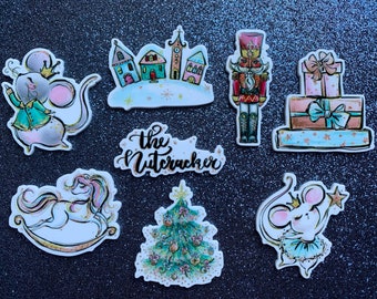 8pc  Nutcracker, Ballerina, Planar Flatback, Cabochon, Christmas Party, Bow Center, Slime Charm, Flat Back, Brunette Girl, Ballet, Dance