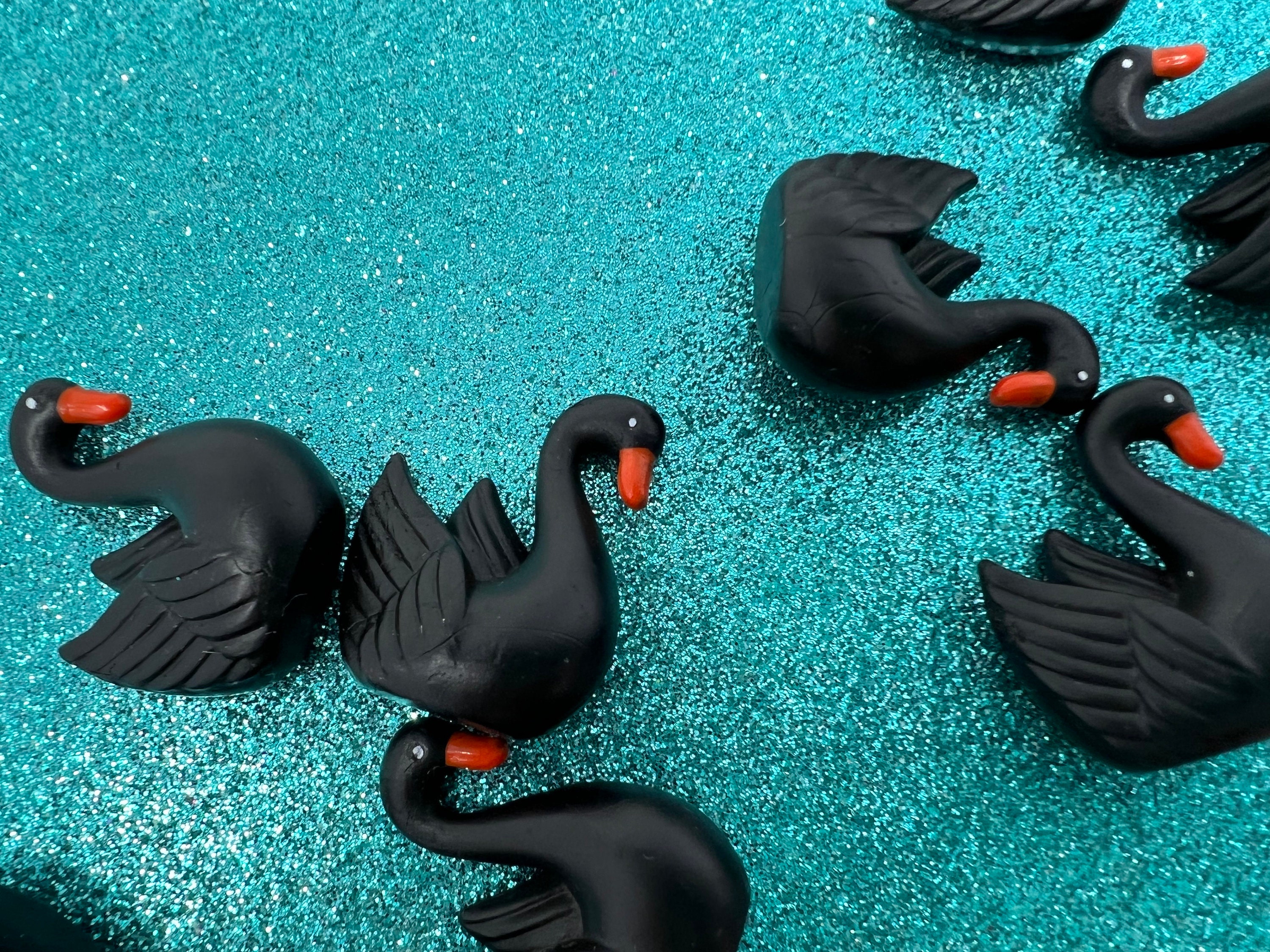 Mini Swans 8pc. Black Miniature Swans, 3D Resins Cabochon, Charm, Miniature Bird ...