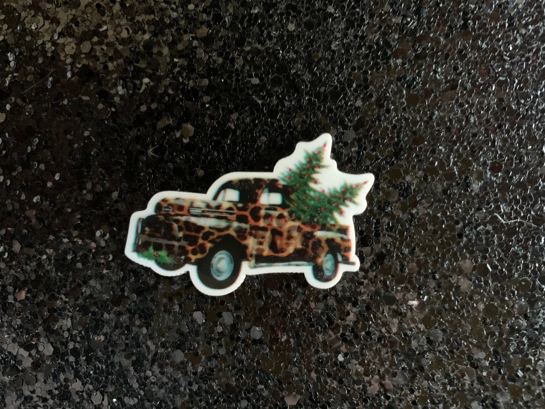 5pc Truckload of Cheetah Pine Trees, Merry Christmas, Resin Planar