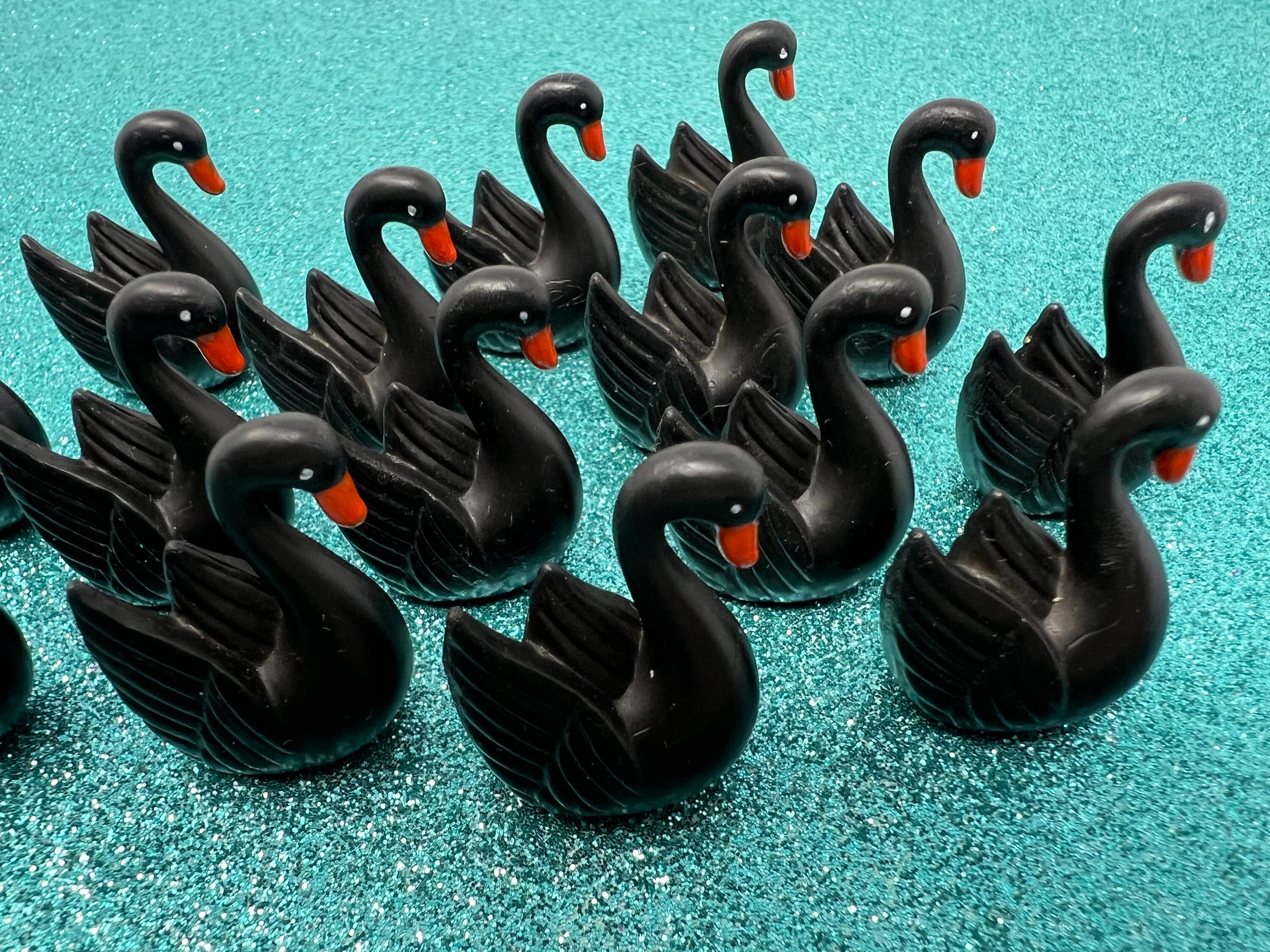 Mini Swans 8pc. Black Miniature Swans, 3D Resins Cabochon, Charm, Miniature Bird ...