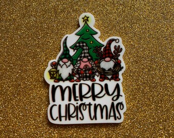 5pc. Gnome, Merry Christmas, Elf, Red and Black Plaid, Christmas Tree, Resin Planar, Flatback, Cabochon, Charm, Flat Back, Bow Center