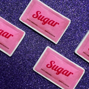 5pc. Pink Sugar Packet, Baking is my Therapy, No problem! Resin Planar Flatbacks, Bow Center, Cabochon, Flat Back