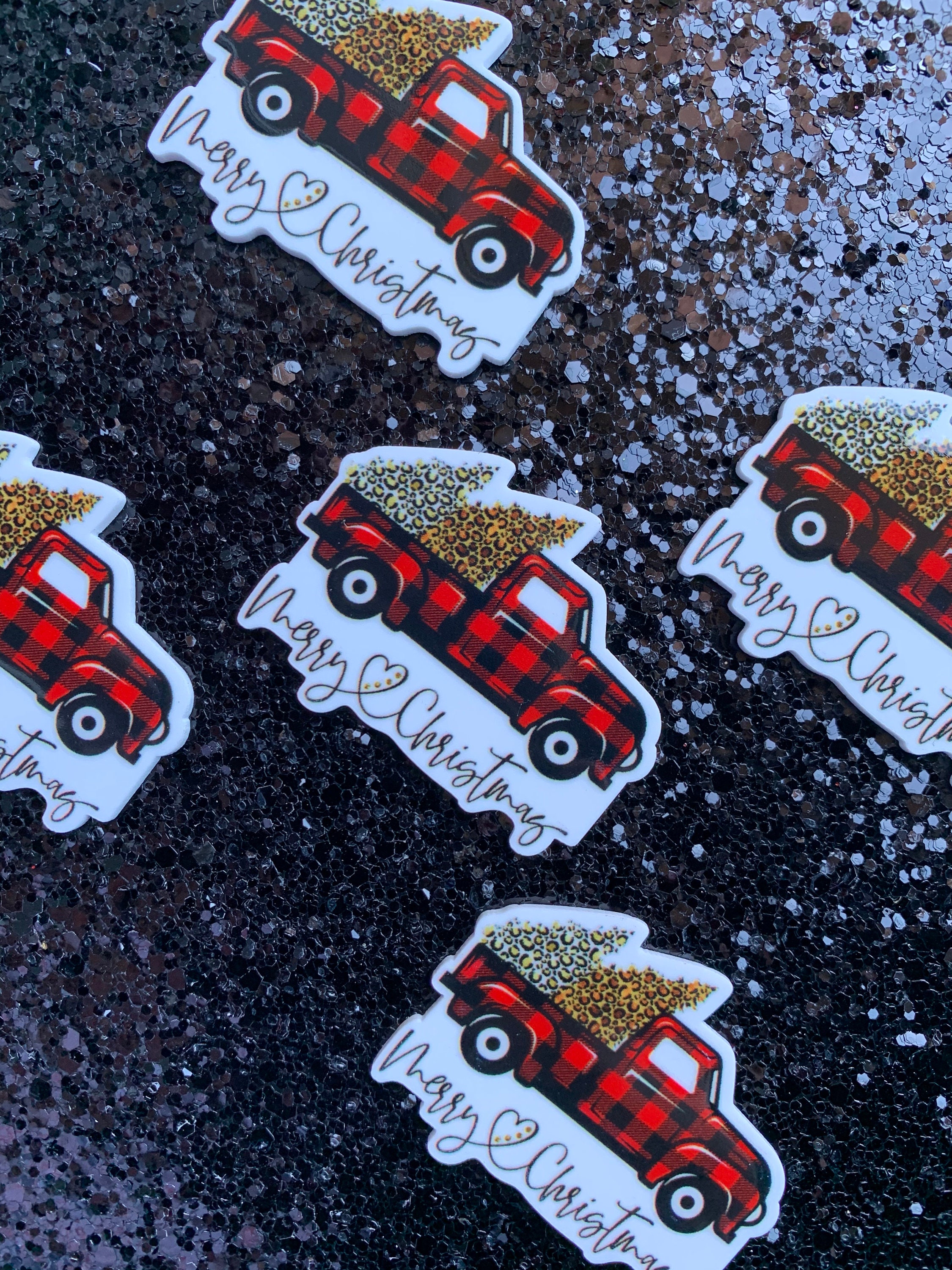 5pc Truckload of Cheetah Pine Trees Merry Christmas Resin Etsy