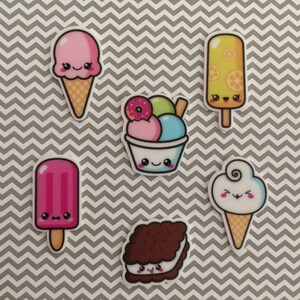 6pc. Ice Cream Set, So Kawaii!  Planar, Resin, Flatback, Cabochon, Bow Center, Ice Cream Party!