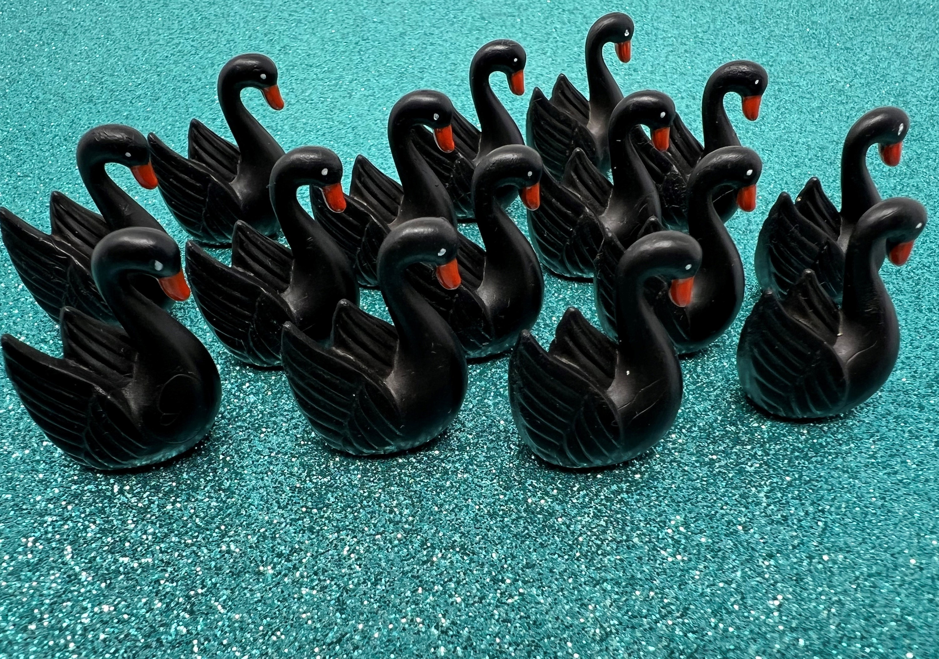 Mini Swans 8pc. Black Miniature Swans, 3D Resins Cabochon, Charm, Miniature Bird ...