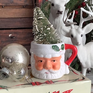 Vintage Christmas Mini Santa Mug Cup Ceramic Kitchen Farmhouse Mid Centrury 1950s Old Fashioned Christmas Home Decor Decorations