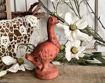 Antique Cast Iron Red Goose Shoes Coin Piggy Bank 1930s Advertising Rustic Country Primitive Farmhouse Home Decor Display