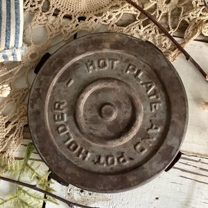 Rare Antique Metal Hot Plate Pot Holder Trivet Rack Stand Tea Trivet French Farmhouse Kitchen Rustic Primitive Country Cottage Home Riser