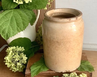 Antique Stoneware Crock Jar Aged French Country Farm Table Primitive French Country Rustic Modern Farmhouse Kitchen Decor Vase Pot