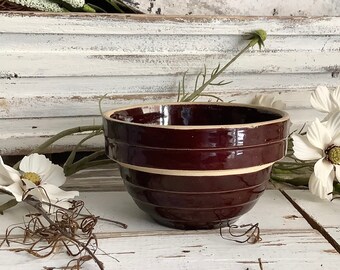 Antique Brown Beehive Bowl 5" Stoneware USA Mixing Serving French Country Farm Table Primitive Farmhouse Cottage Kitchen Home Decor