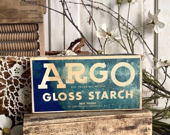 Vintage Argo Gloss Laundry Starch Box Vintage Advertising Laundry Room Housekeeping Old Country Farmhouse Cottage Core Home Decor Display