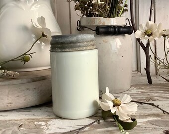 Antique Milk Glass Jar Canning Food Jar Vintage French American Farmhouse Country Farm Cottage Core Kitchen Home Decor